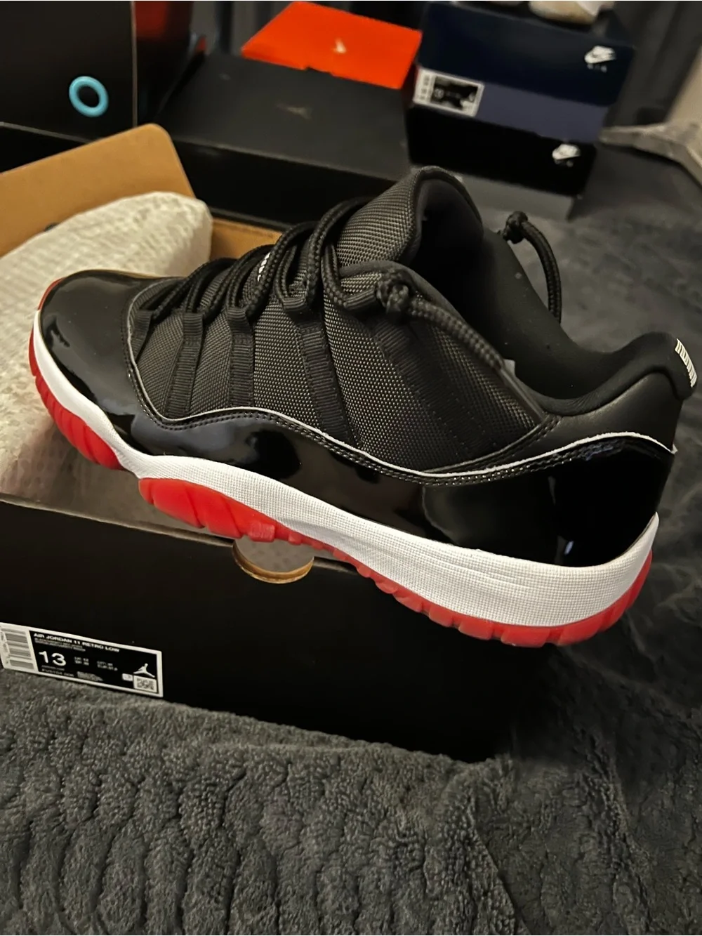Retro 11 Jordan Men's Black and Red Low-Top Basketball Sneakers